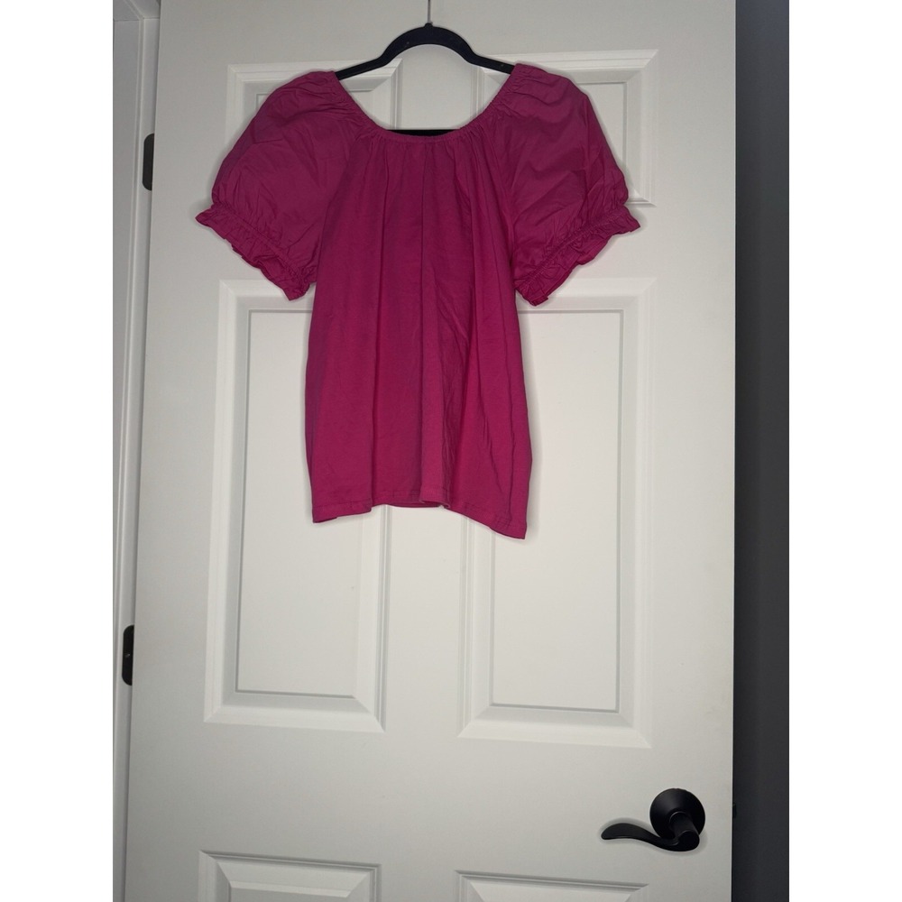 J Crew Puff Balloon Sleeve Top With Tie Back Large Pink Barbiecore Nwt